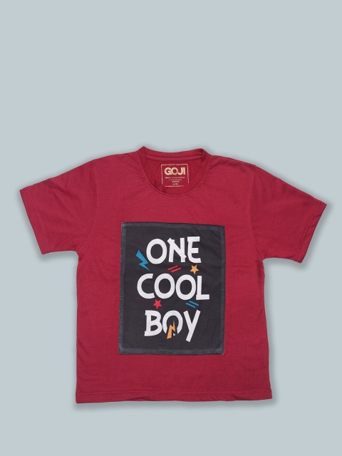 

GOJI Kids Maroon Colourblocked V-Neck T-shirt