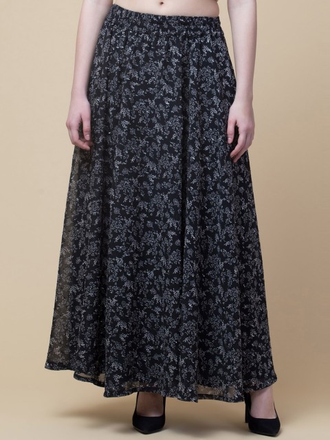 

Hive91 Women Black Printed A-Line Maxi Skirts