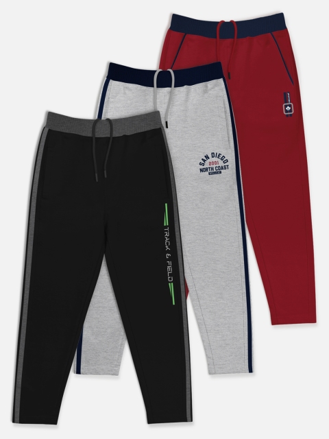 

HELLCAT Boys Pack of 3 Grey, Black & Red Solid Track Pants