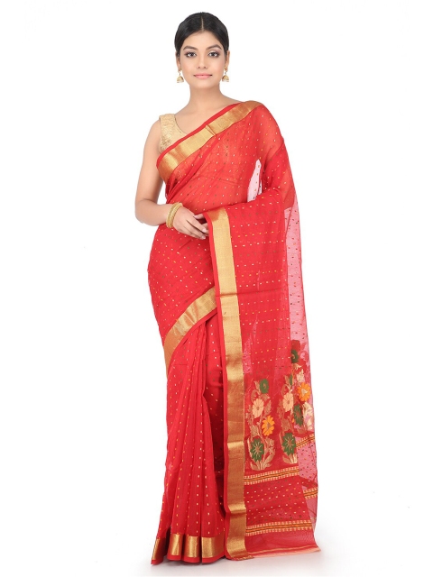 

PinkLoom Red & Green Woven Design Saree