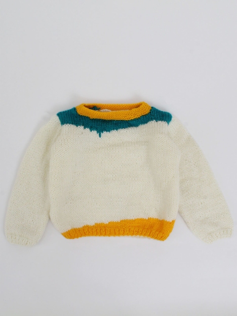 

Woonie Unisex Kids Cream-Coloured & Yellow Colourblocked Pullover