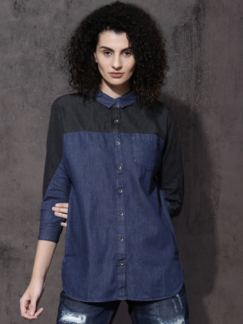 

Roadster Women Blue Regular Fit Solid Denim Shirt