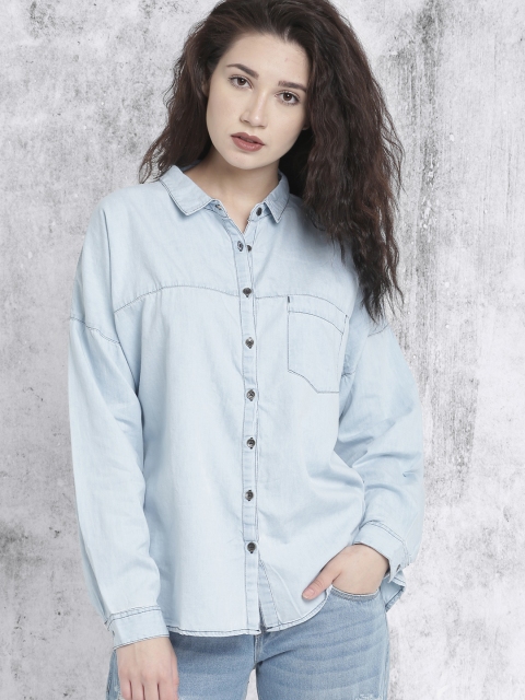 

Roadster Women Blue Regular Fit Faded Casual Shirt