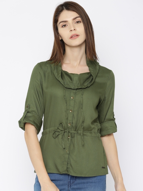 

Roadster Women Olive Green Solid Shirt Style Top
