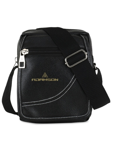 

ADAMSON Black Textured Bucket Sling Bag with Applique