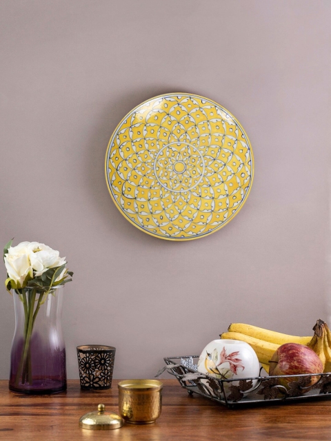 

EK Yellow & White Printed Ceramic Decorative Wall Plate