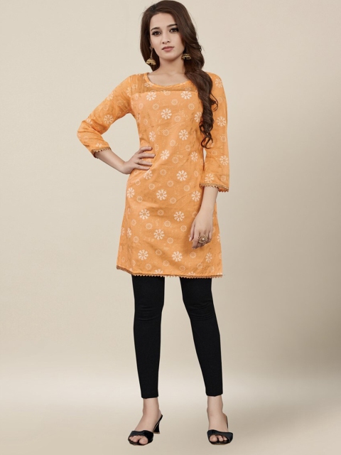 

Vedic Peach-Coloured Floral Printed Pure Cotton Kurti