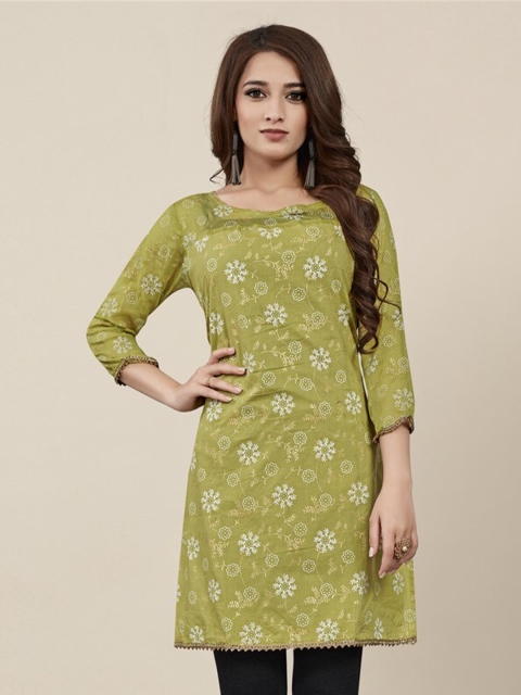 

Vedic Olive Green Printed Pure Cotton Kurti