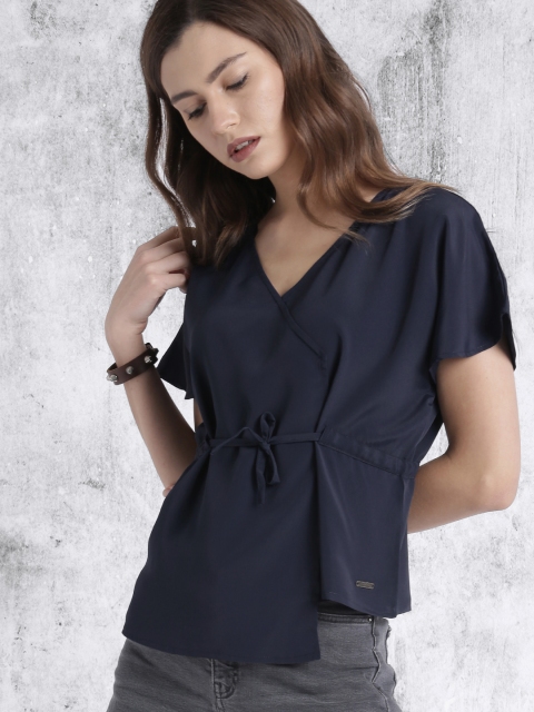 

Roadster Women Navy Blue Solid Boxy Top