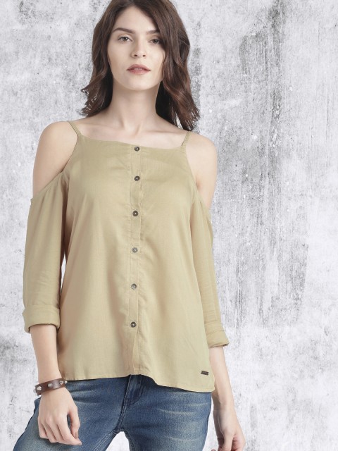 

Roadster Women Beige Cold Shoulder Top