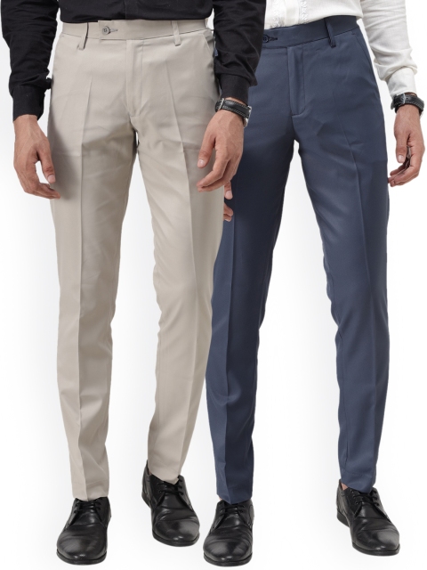 

Vandnam Fabrics Men Navy Blue Smart Slim Fit Trousers