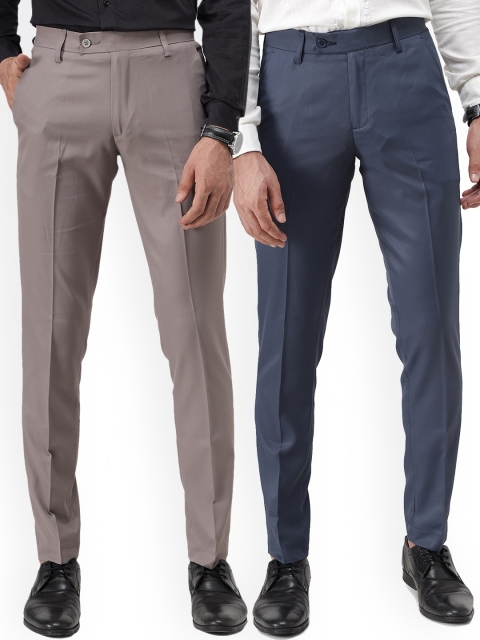 

Vandnam Fabrics Men Navy Blue Smart Slim Fit Trousers
