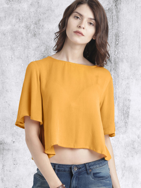 

Roadster Women Yellow Solid Boxy Crop Top