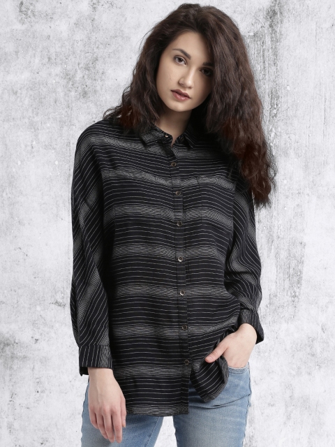 

Roadster Women Black & Grey Striped Shirt Style Top