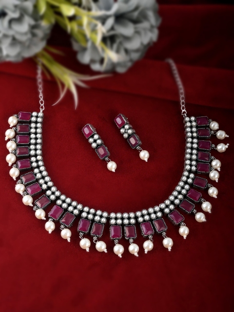 

AQUASTREET Oxidised Silver plated Red Handcrafted Stone Necklace Set