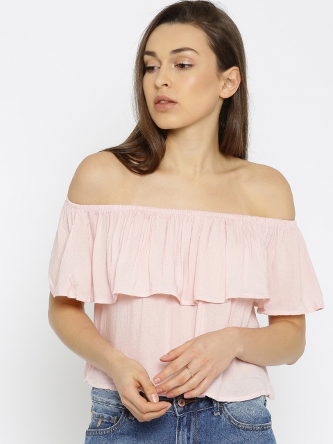 

ALCOTT Women Pink Solid Bardot Top