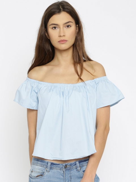 

ALCOTT Women Blue Solid Bardot Top