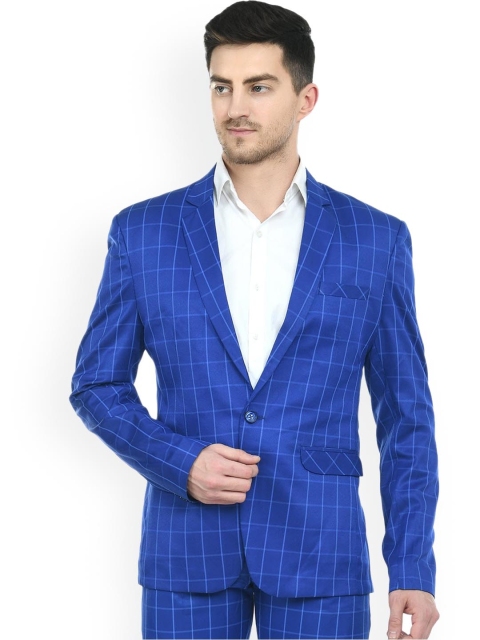 

TrulyFeb Men Navy Blue Checked Printed Single-Breasted Slim-Fit Casual Blazer