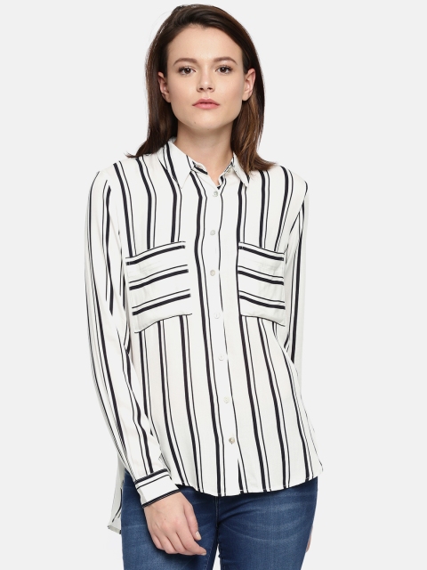 

ALCOTT Women White & Navy Striped Casual Shirt