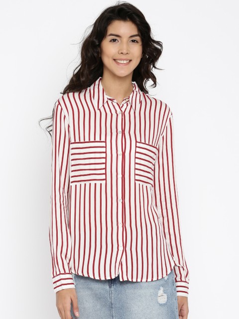 

ALCOTT Women Off-White & Red Striped Casual Shirt