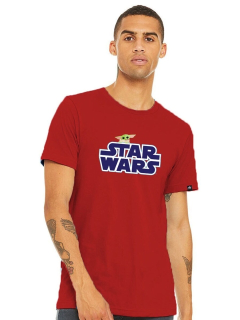 

Planet Superheroes Men Red Typography Star Wars Printed Pure Cotton T-shirt