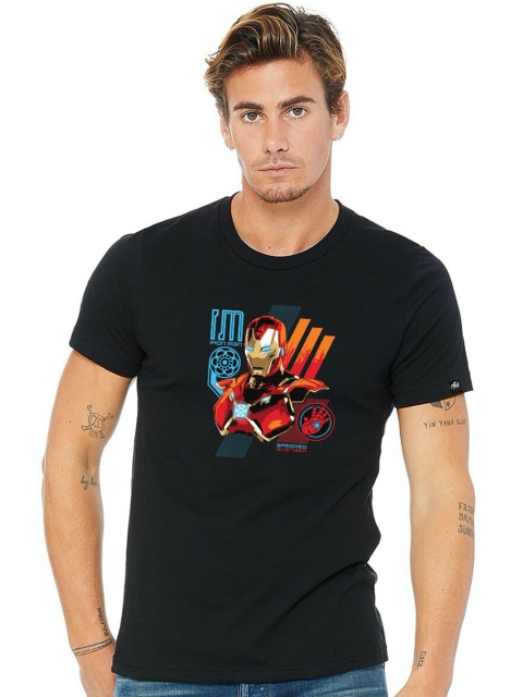 

Planet Superheroes Men Black Iron Man Printed Pure Cotton Applique T-shirt