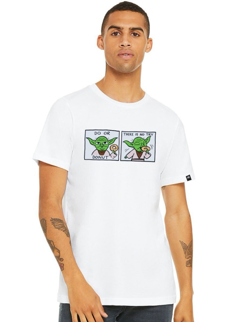 

Planet Superheroes Men White Star Wars Pure Cotton Applique T-shirt