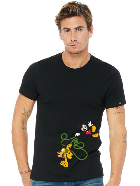 

Planet Superheroes Men Black Printed Pure Cotton Applique T-shirt