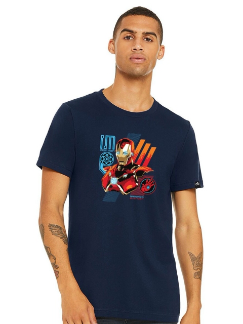 

Planet Superheroes Men Navy Blue Iron Man Printed Pure Cotton T-shirt