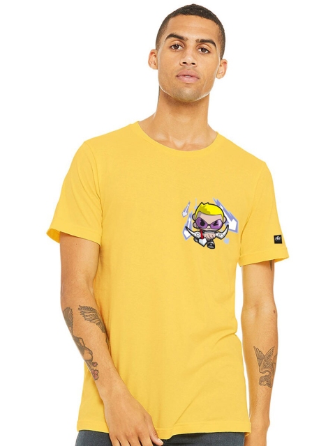 

Planet Superheroes Men Yellow Typography Printed Pure Cotton T-shirt
