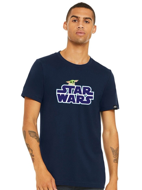 

Planet Superheroes Men Navy Blue Typography Star Wars Printed Pure Cotton Applique T-shirt