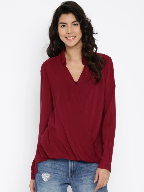 

ALCOTT Women Maroon Solid Shirt Style Top