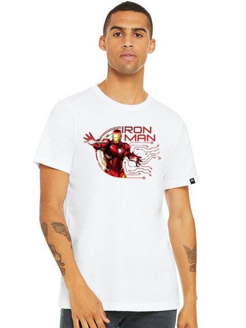 

Planet Superheroes Men White Typography Iron Man Printed Pure Cotton T-shirt