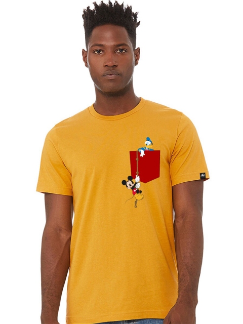 

Planet Superheroes Men Yellow Typography Printed Pure Cotton Applique T-shirt