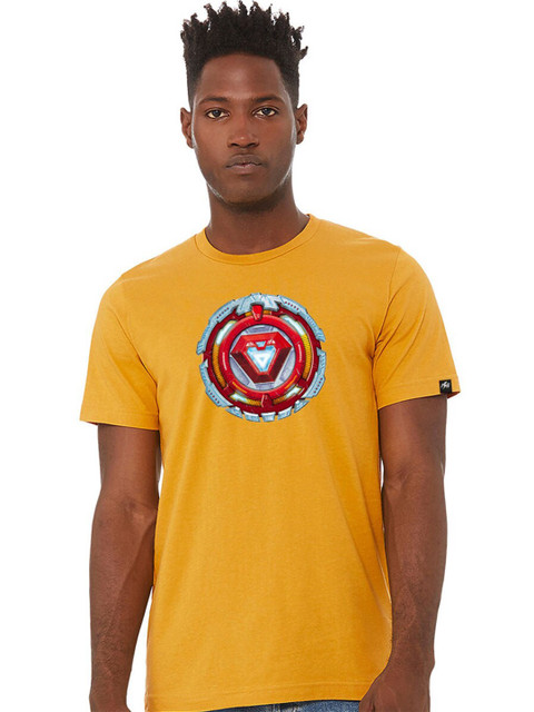 

Planet Superheroes Men Yellow Typography Iron Man Printed Pure Cotton Applique T-shirt