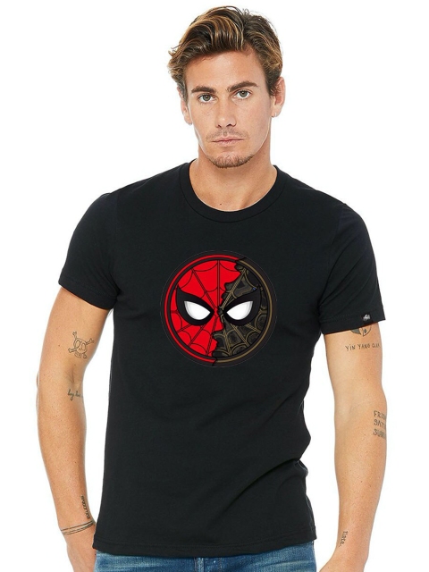 

Planet Superheroes Men Black Spider-Man Printed Pure Cotton Applique T-shirt