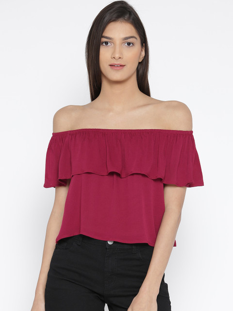 

ALCOTT Women Magenta Solid Bardot Top