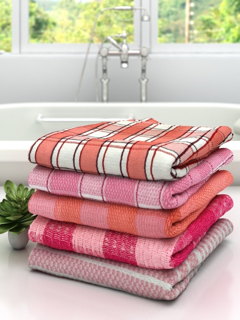 

Athome by Nilkamal Set Of 3 Checked Cotton 210 GSM Bath Towels, Pink