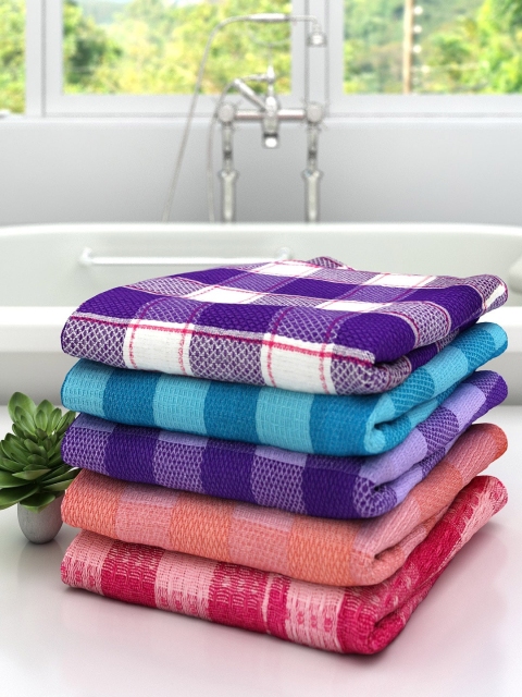 

Athom Trendz Pack of 5 Checked Pure Cotton 210 GSM Lightweight Bath Towels, Multi