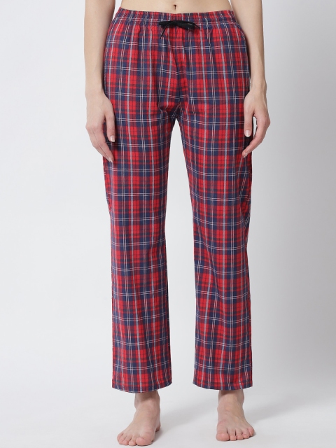 

FFLIRTYGO Women Red Checked Slim Fit Trousers