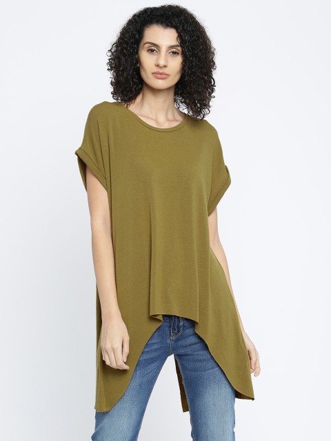 

ALCOTT Women Olive Green Solid Styled Back Top