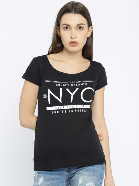 

ALCOTT Women Black Printed T-shirt