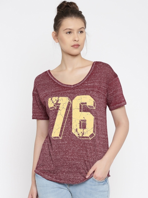

ALCOTT Women Maroon Printed V-Neck T-shirt