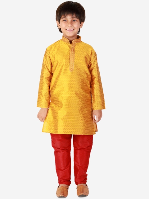 

Pro-Ethic STYLE DEVELOPER Boys Gold-Toned Pure Silk Kurta with Pyjamas