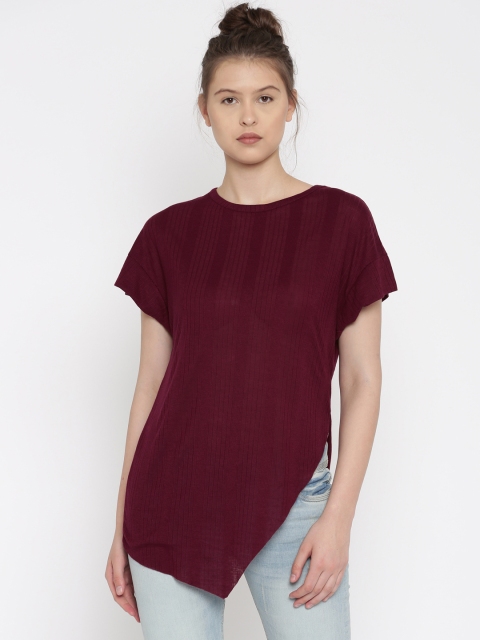 

ALCOTT Women Burgundy Self-Striped Top