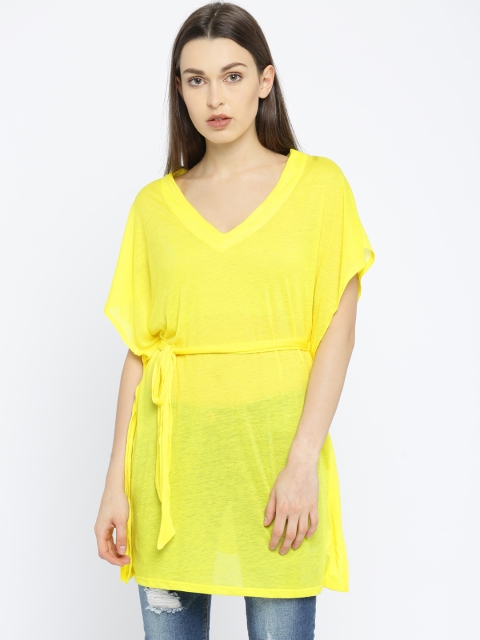 

ALCOTT Women Yellow Solid Sheer Top