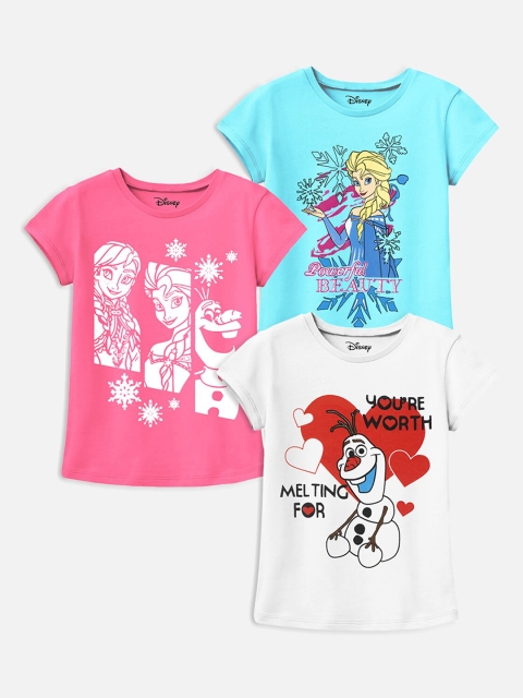 

YK Disney Girls Blue 3 Printed Applique T-shirt