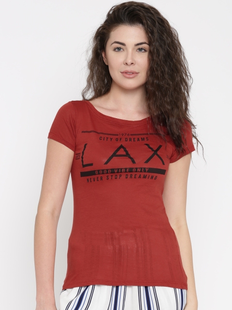 

ALCOTT Women Rust Orange Printed T-shirt