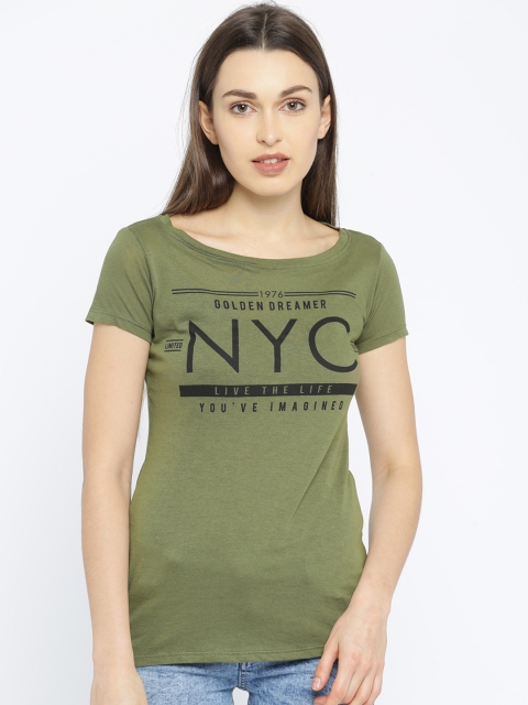 

ALCOTT Women Olive Green Printed T-shirt