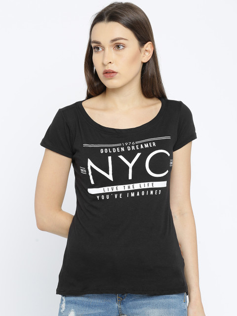 

ALCOTT Women Black Printed T-shirt